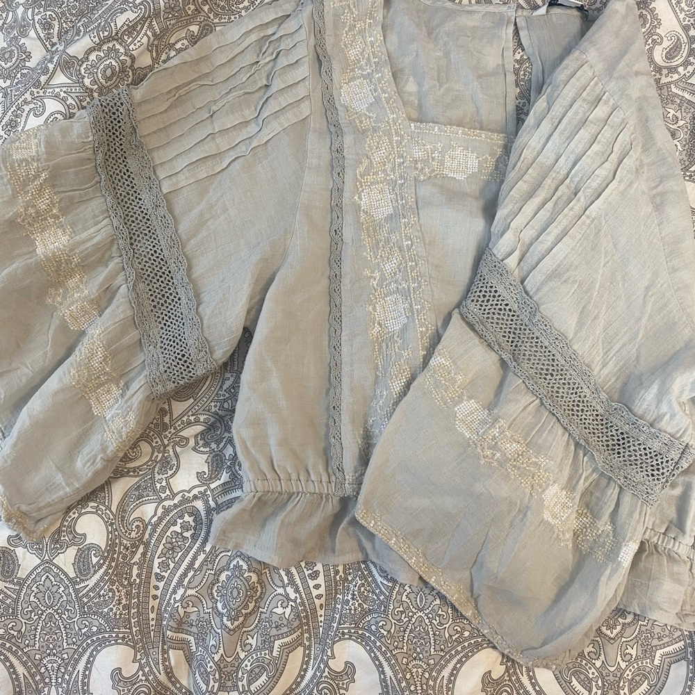 Bohemian Light Blue Blouse with Lace Details